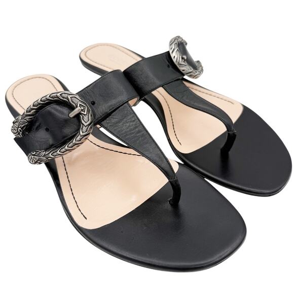 Gucci Dionysus Black Leather Tiger Buckle Thong Flat Sandals EU 39.5 US 9.5 - Picture 1 of 14